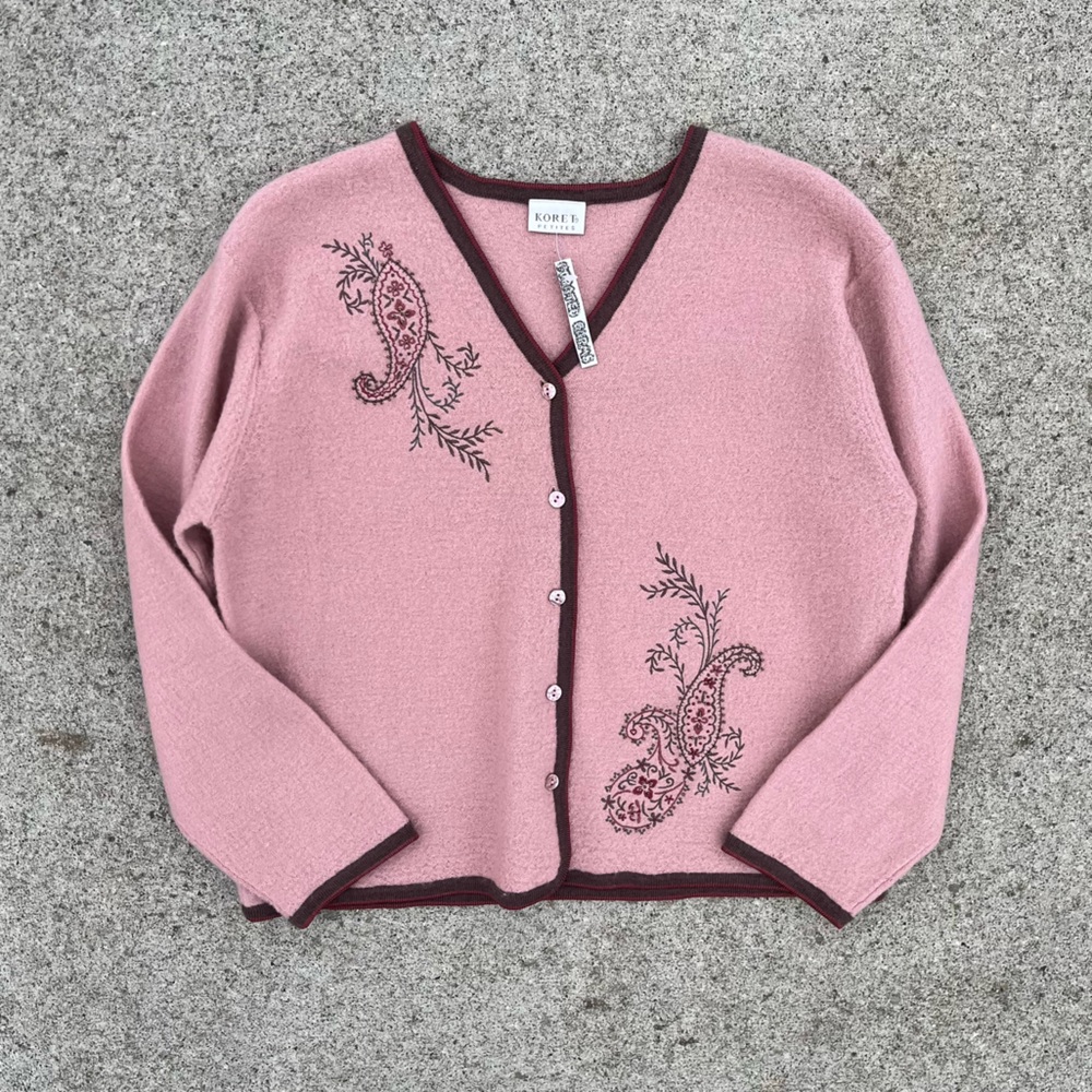 Knit Wool Paisley Pink Sweater